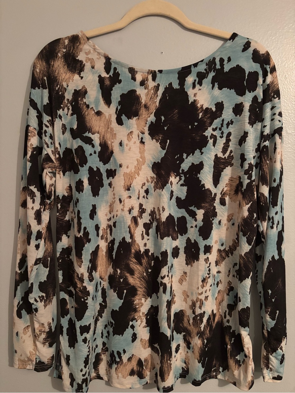 Sew In Love Long Sleeve Abstract Animal Print Top - Light Blue & Brown